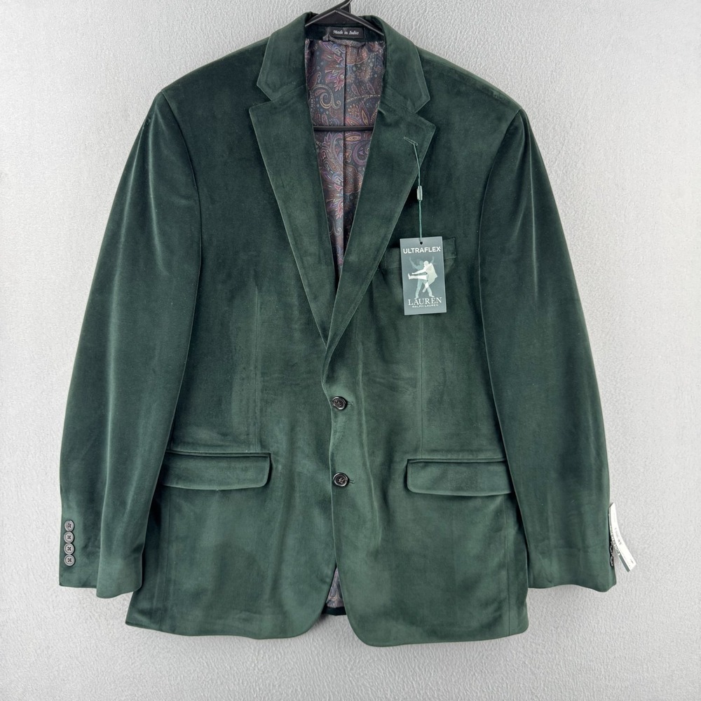 Lauren Ralph Lauren Sport Coat Blazer Mens‎ 42 Hunter Green Velvet Lexington NEW